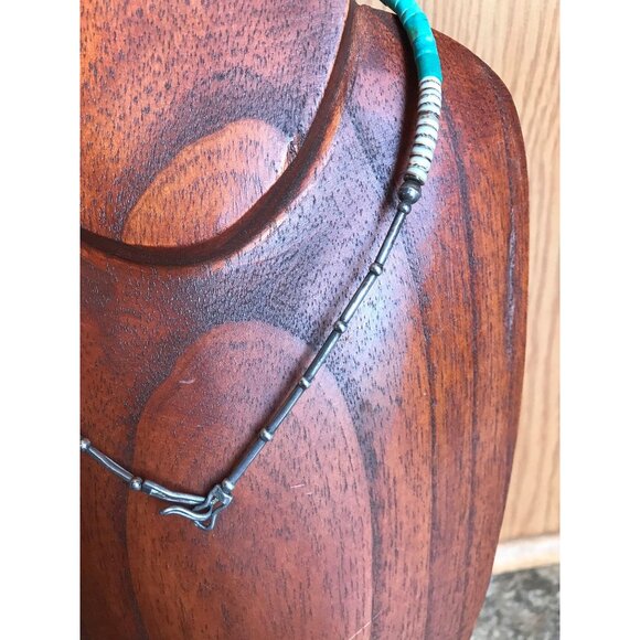 Vtg Heishi Necklace Shell Disc & Turquoise Beads With Sterling Silver - Picture 7 of 9